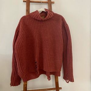 POL Red/Orange Distressed Chenille Sweater Size Medium